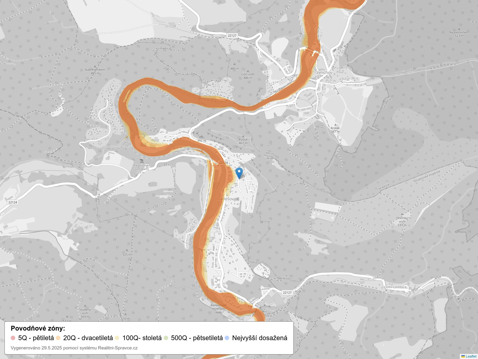 Mapa povodňových oblastí: část obce