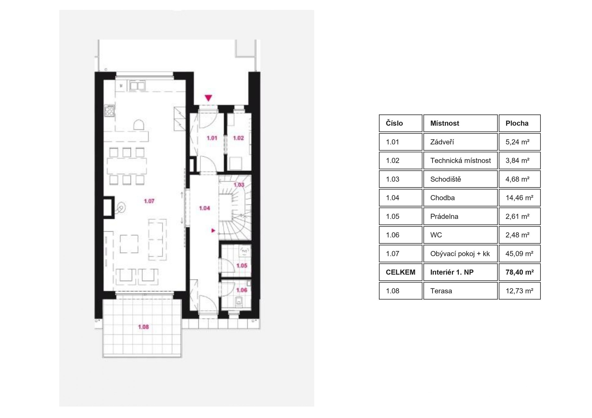 1.NP - možný půdorys domu  bez garáže