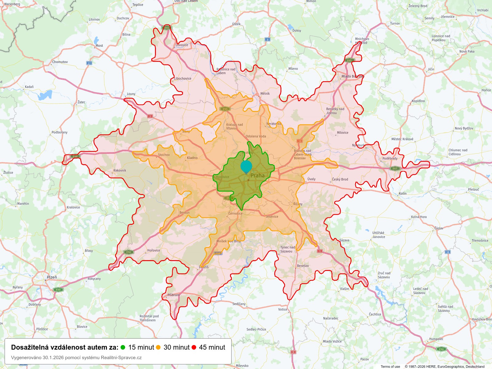 Dosažitelná vzdálenost: auto