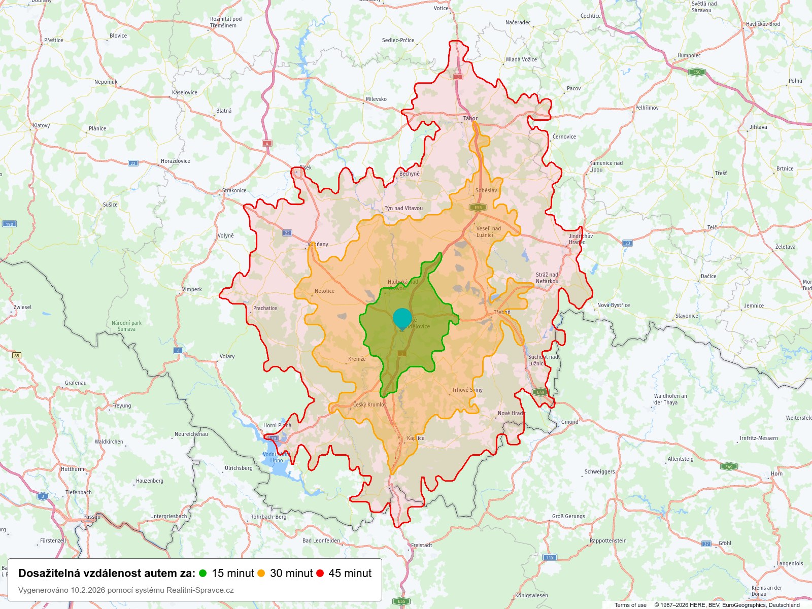 Dosažitelná vzdálenost: auto