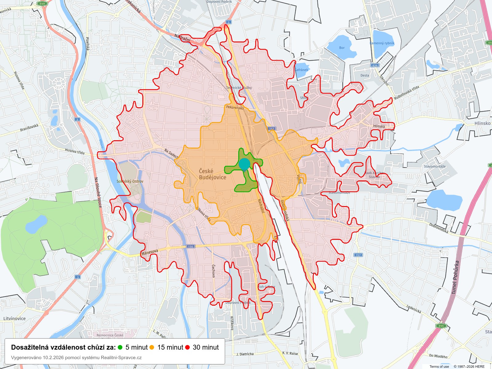 Dosažitelná vzdálenost: chůze