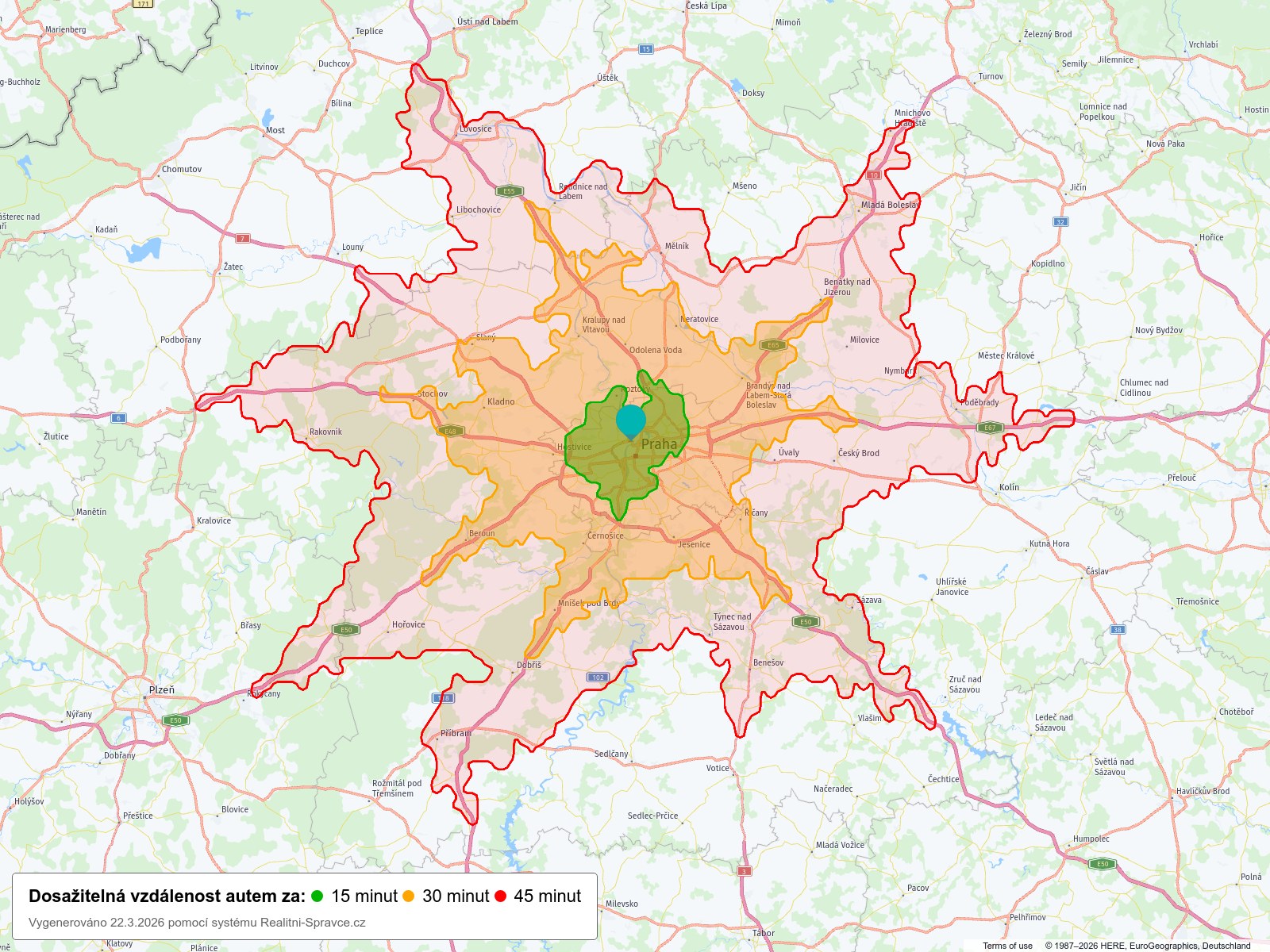 Dosažitelná vzdálenost: auto
