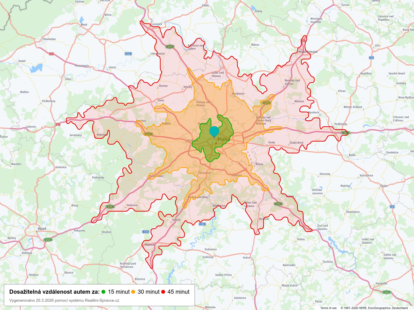 Dosažitelná vzdálenost: auto