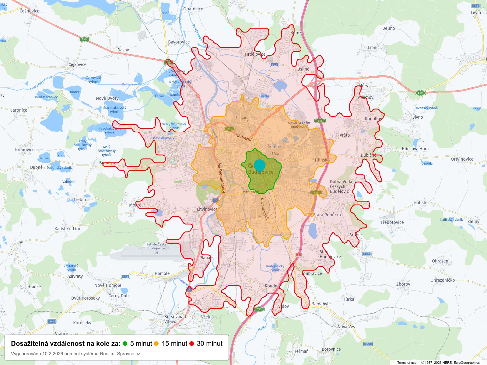 Dosažitelná vzdálenost: kolo