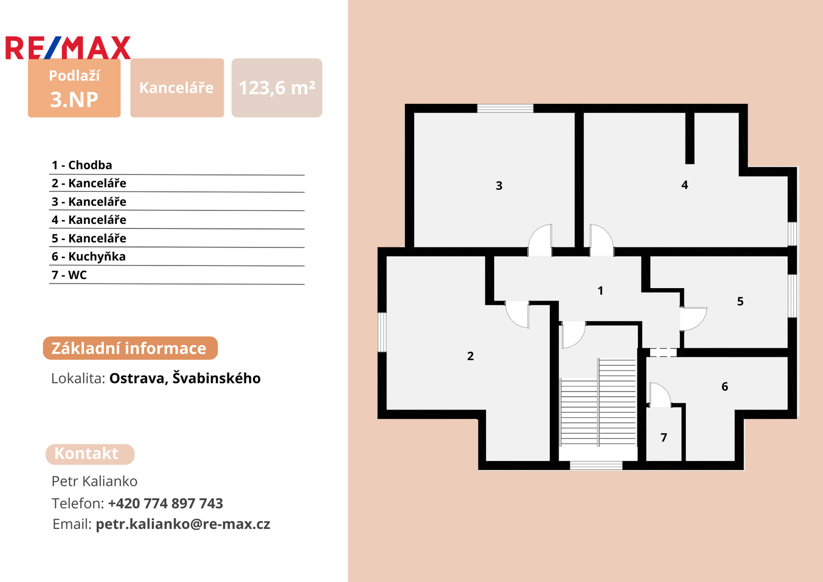 Půdorys kanceláře 3.NP, Švabinského