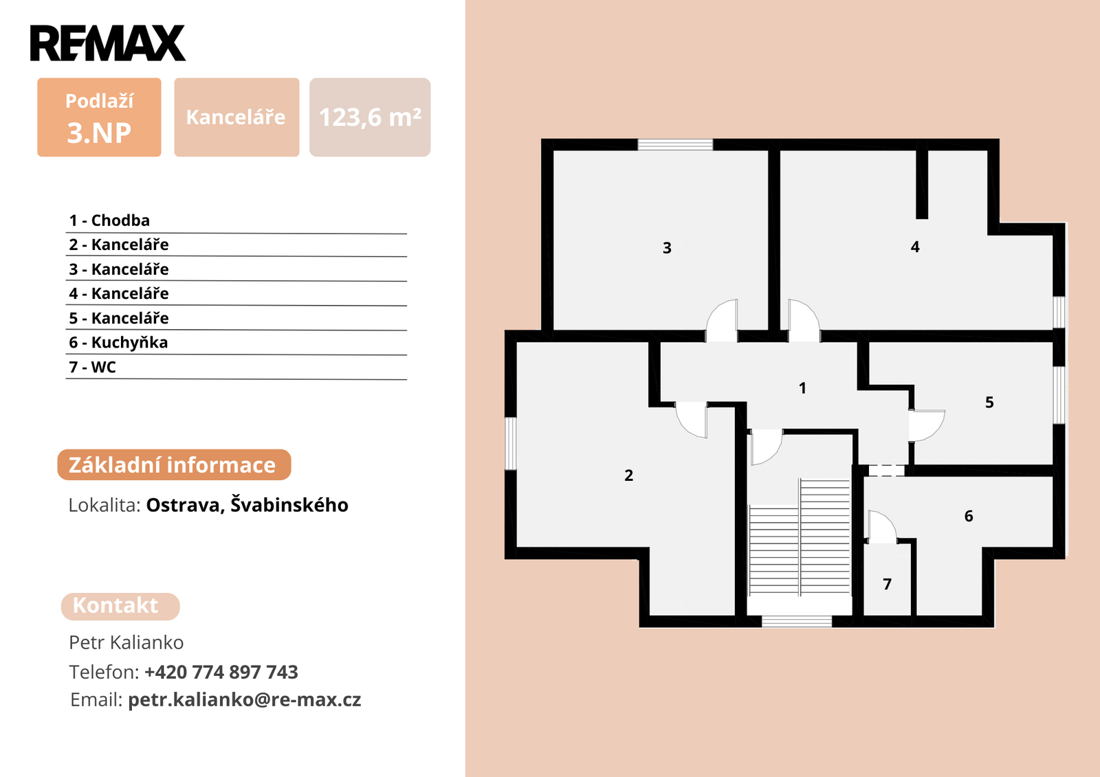 Půdorys kanceláře 3.NP, Švabinského
