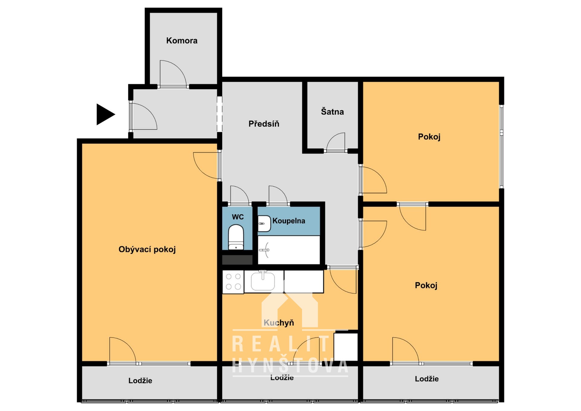 Půdorys - byt 3+1, ul.-Bezručova 7