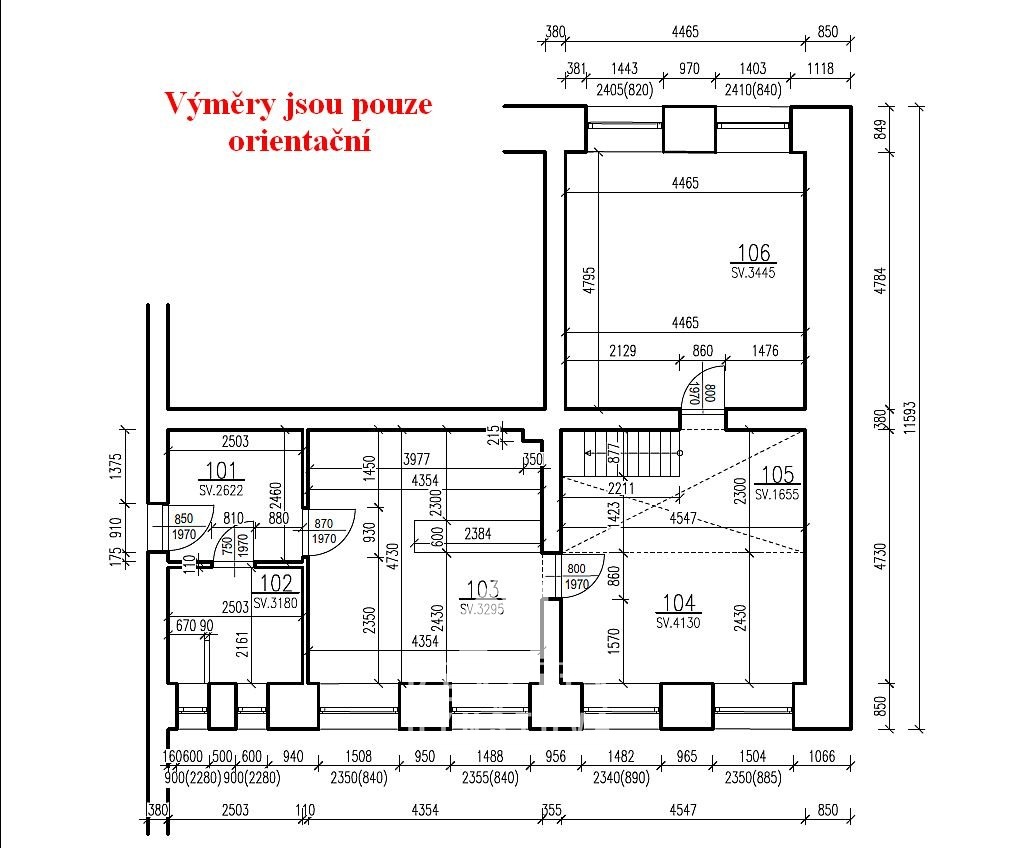 Půdorys s orientačními výměrami