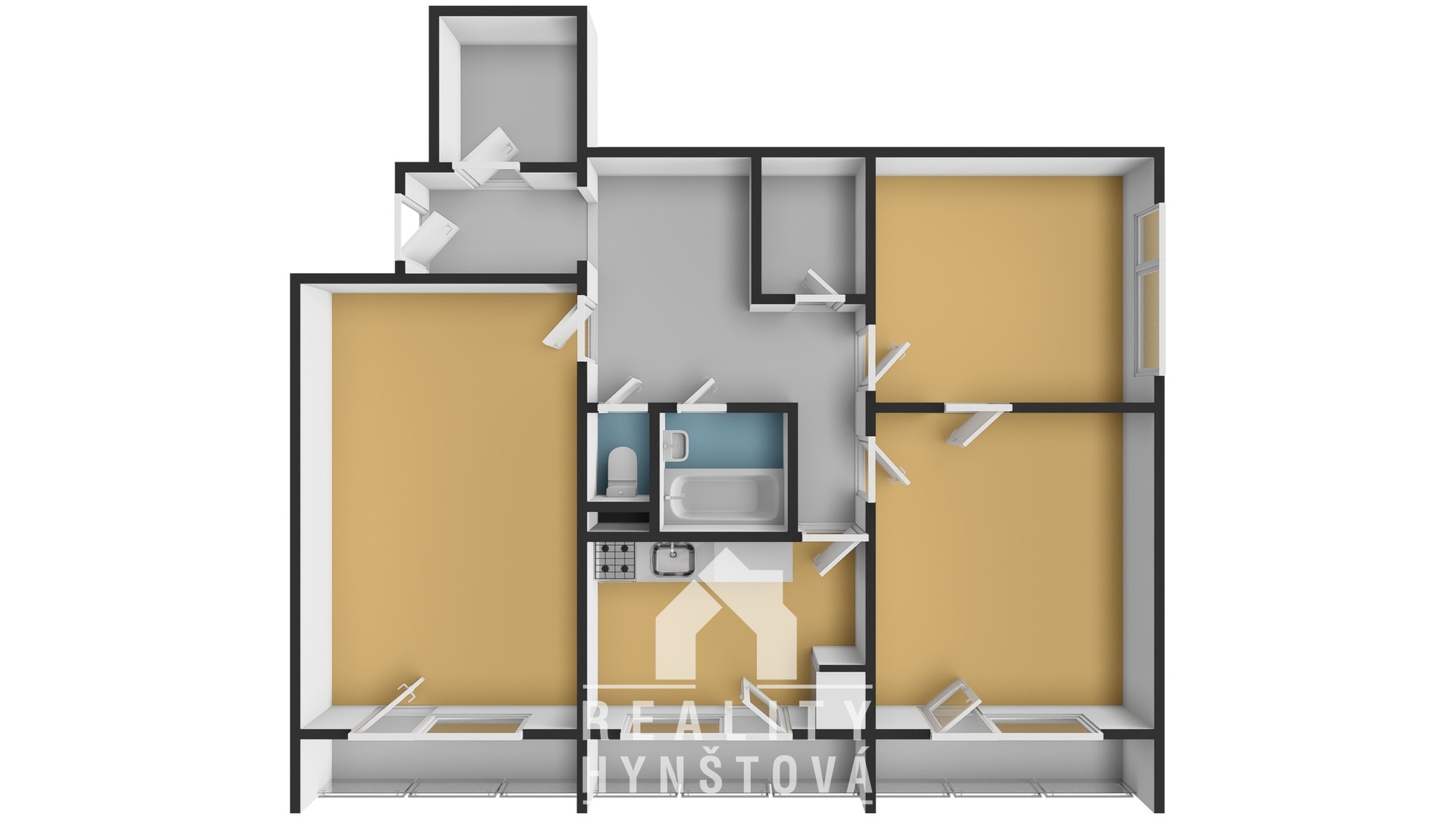 Půdorys - byt 3+1, ul. Bezručova 7