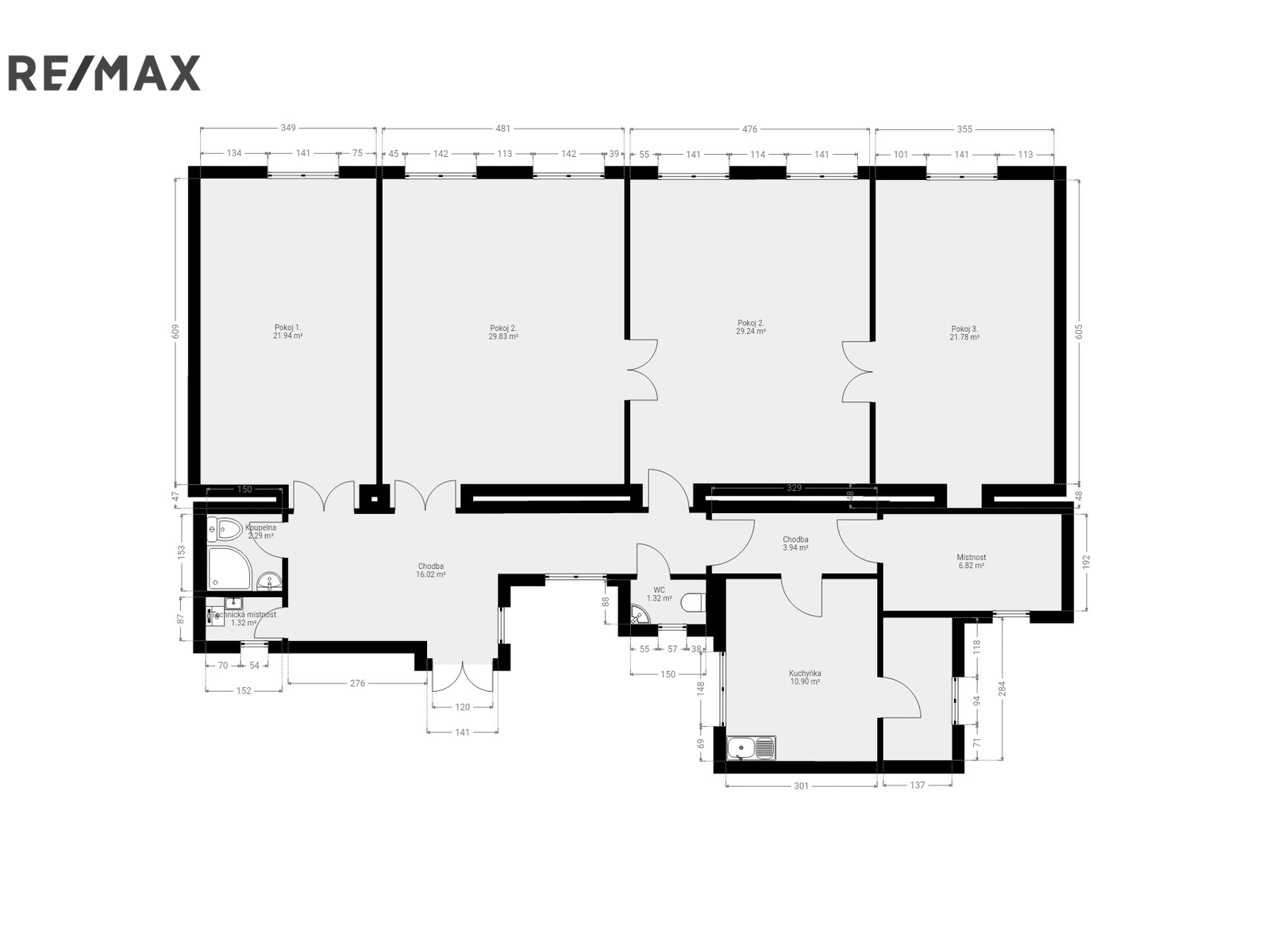 4. 2D půdorys s výměrami 3. NP domu