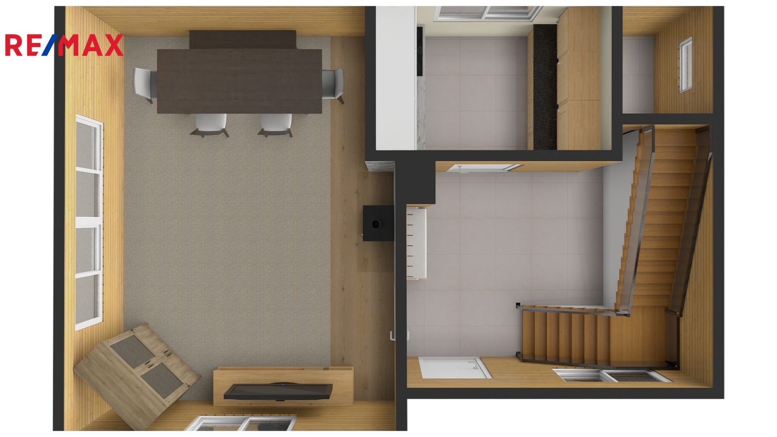 3. 3D půdorys přízemí chaty