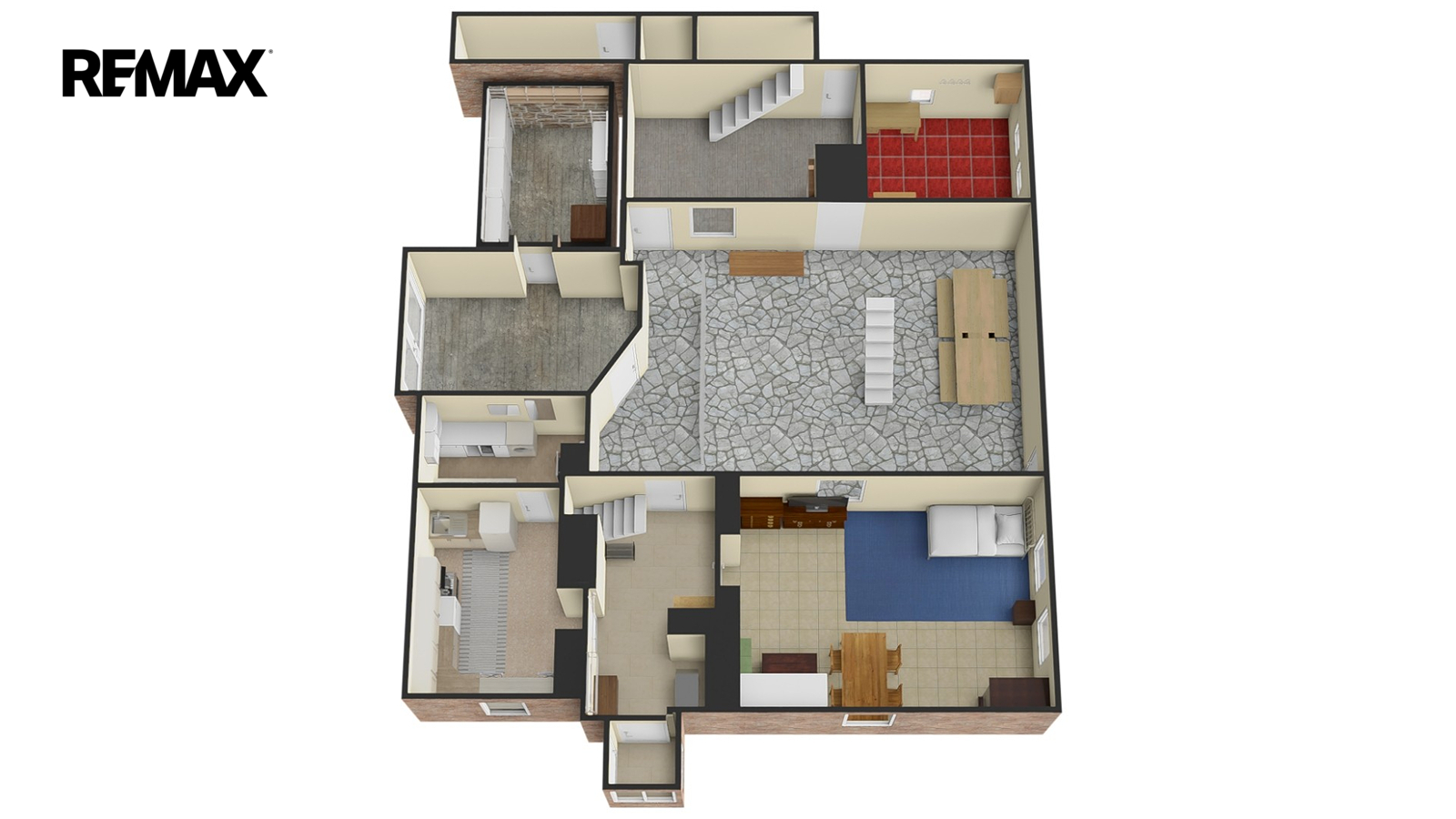 3a. 3D půdorys přízemí domu