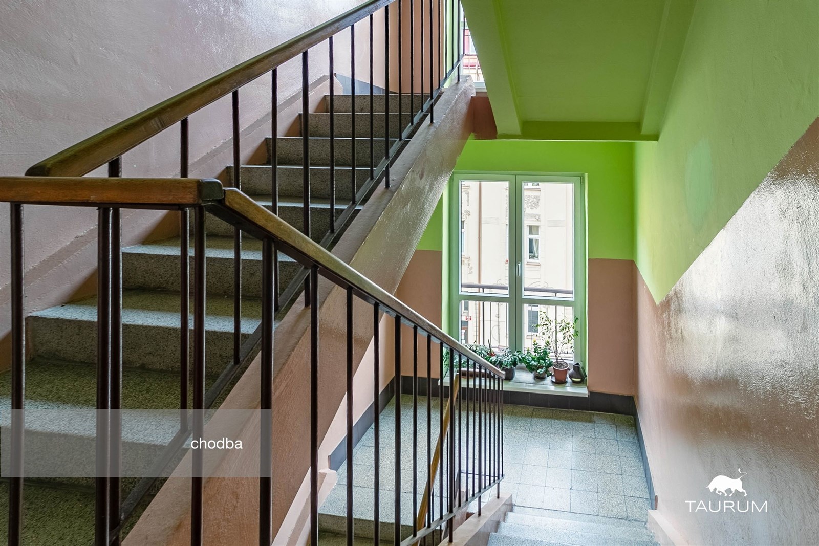 Chodba s mramorovou dlažbou, velkými okny a světlý