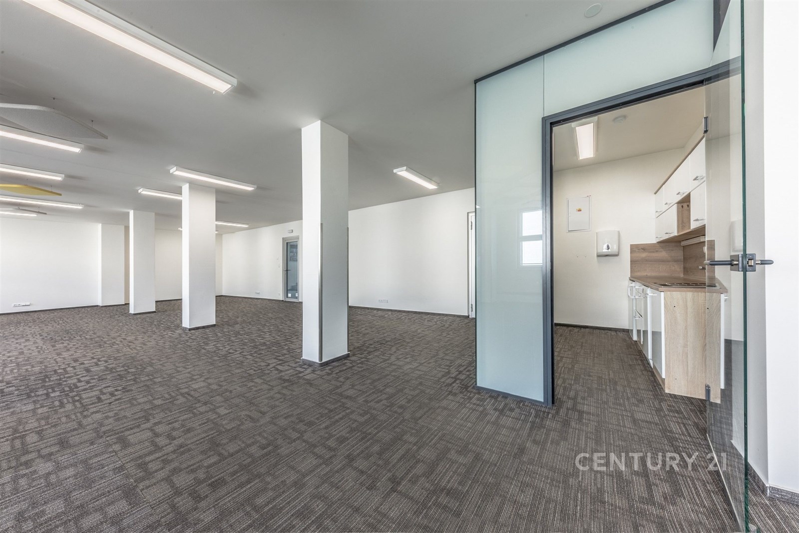 Prostorná kancelář s moderními skleněnými příčkami