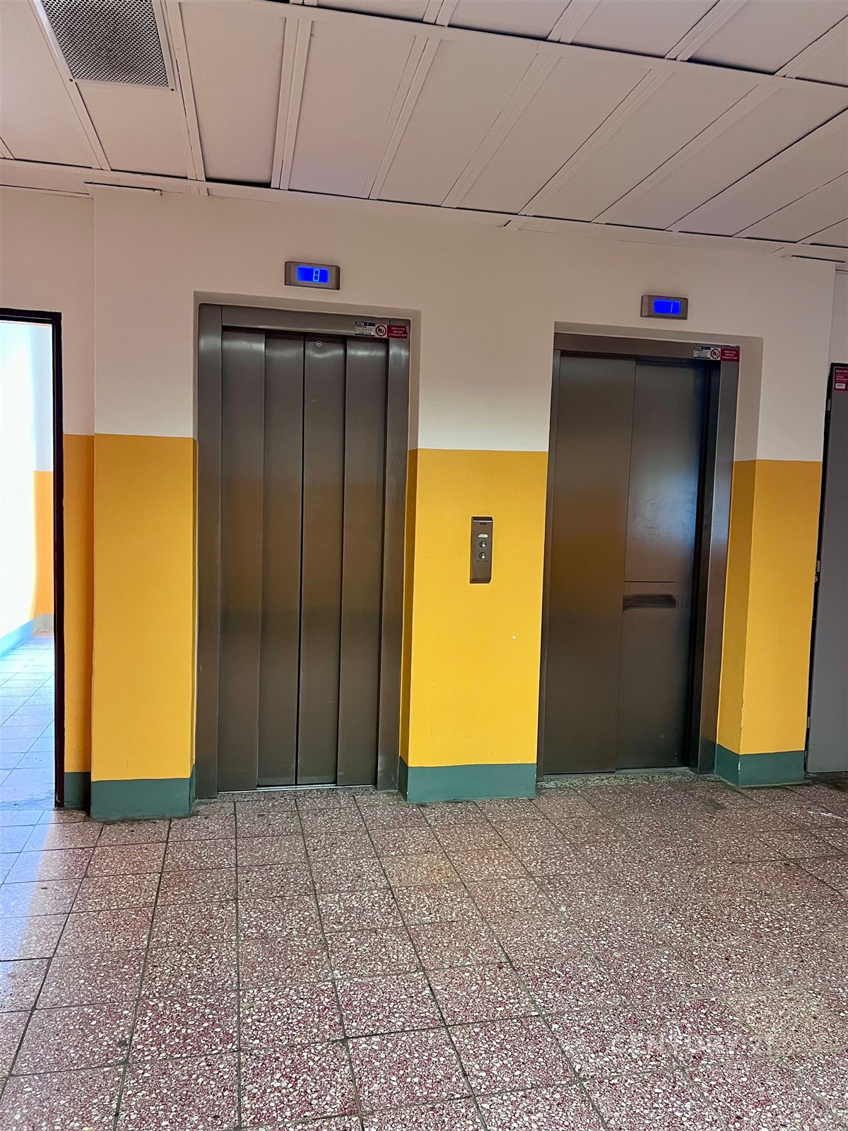 Společné prostory s dlažbou a dvěma výtahy, modern