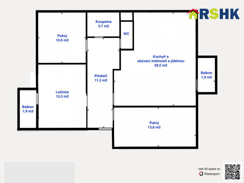 Prostorný byt 4+KK s balkóny a velkým sklepem ve Smiřicích