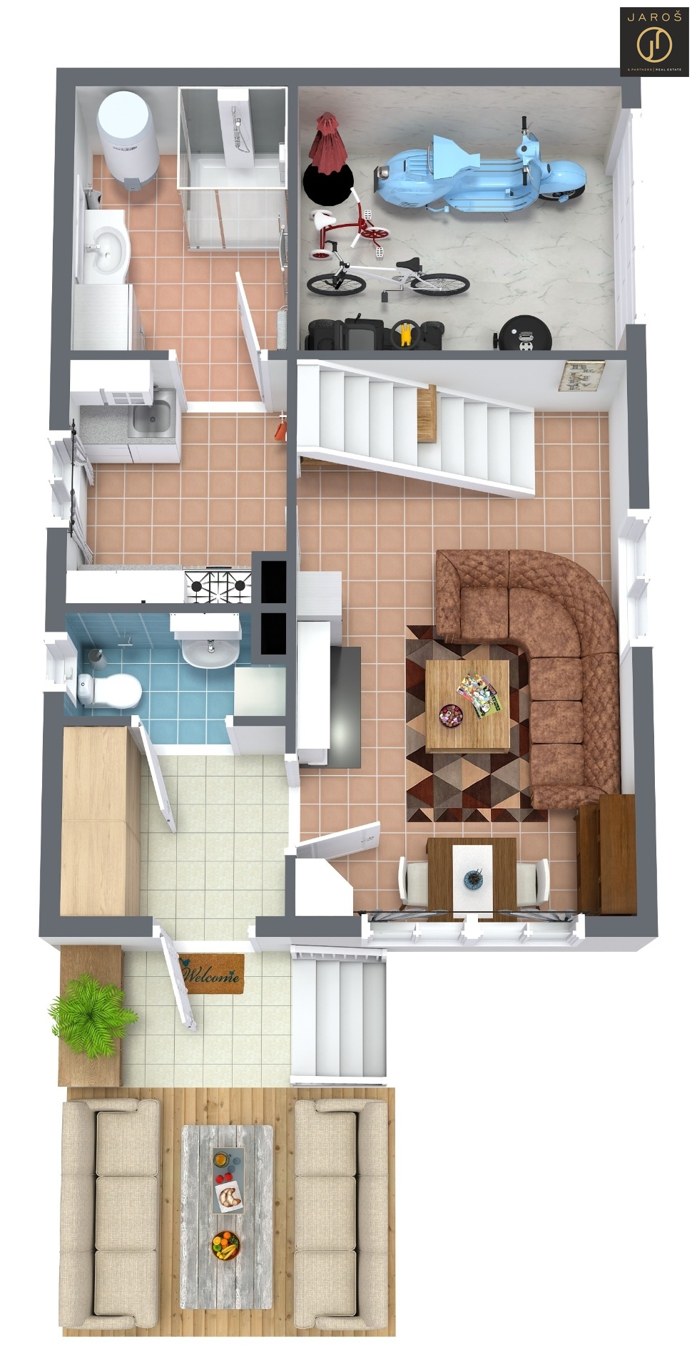 Chata Lipno p_ízemí - 1. Floor - 3D Floor Plan