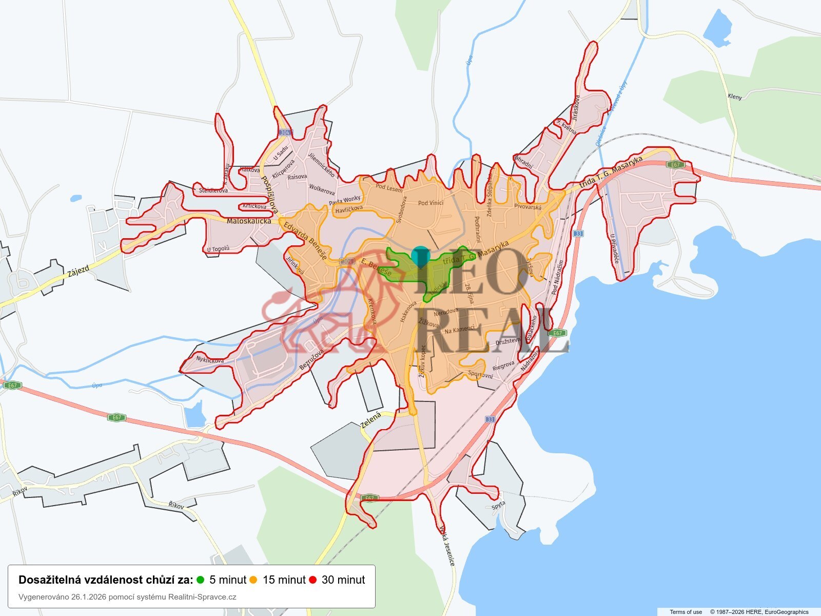 Dosažitelná vzdálenost: chůze