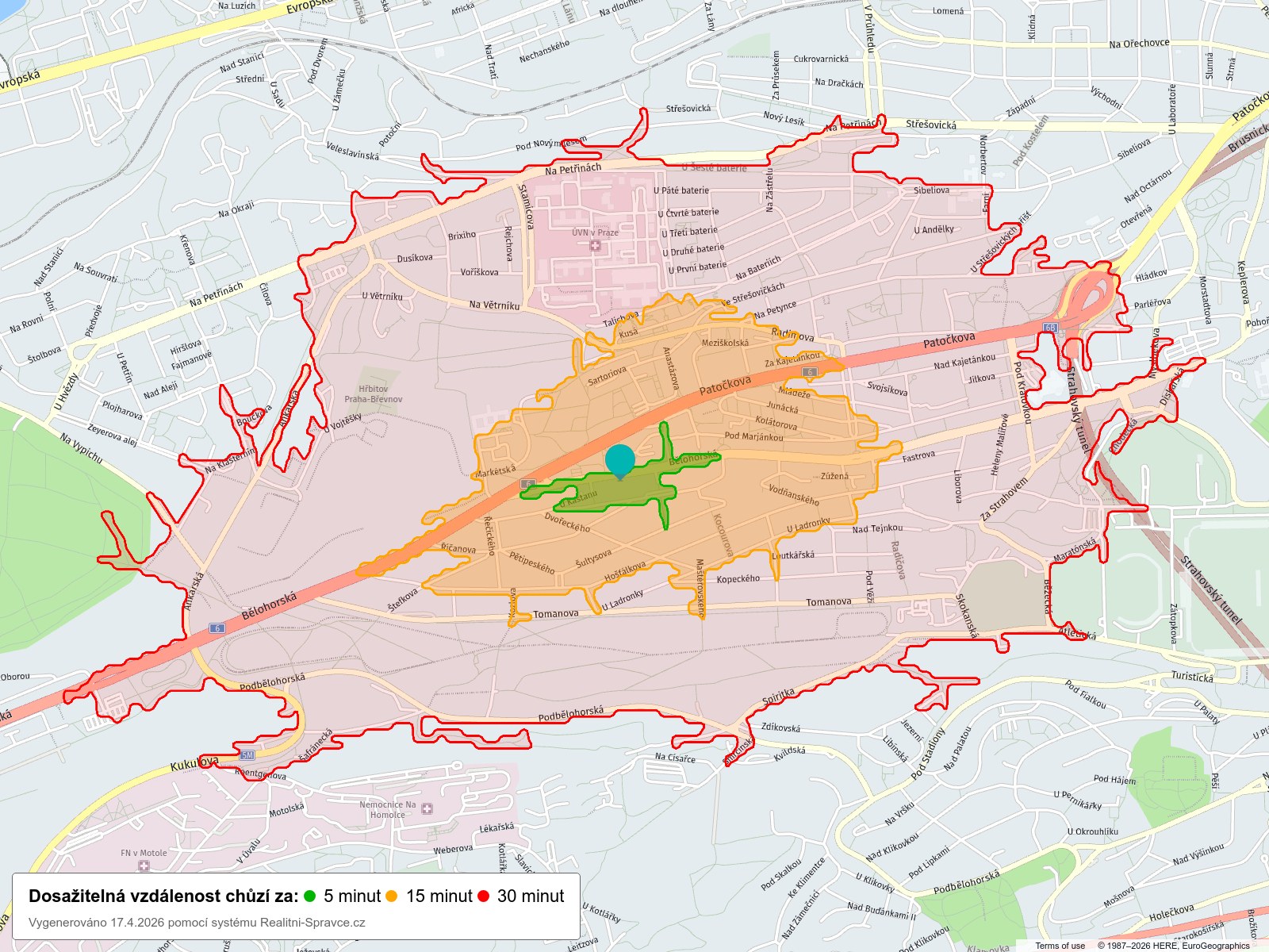 Dosažitelná vzdálenost: chůze