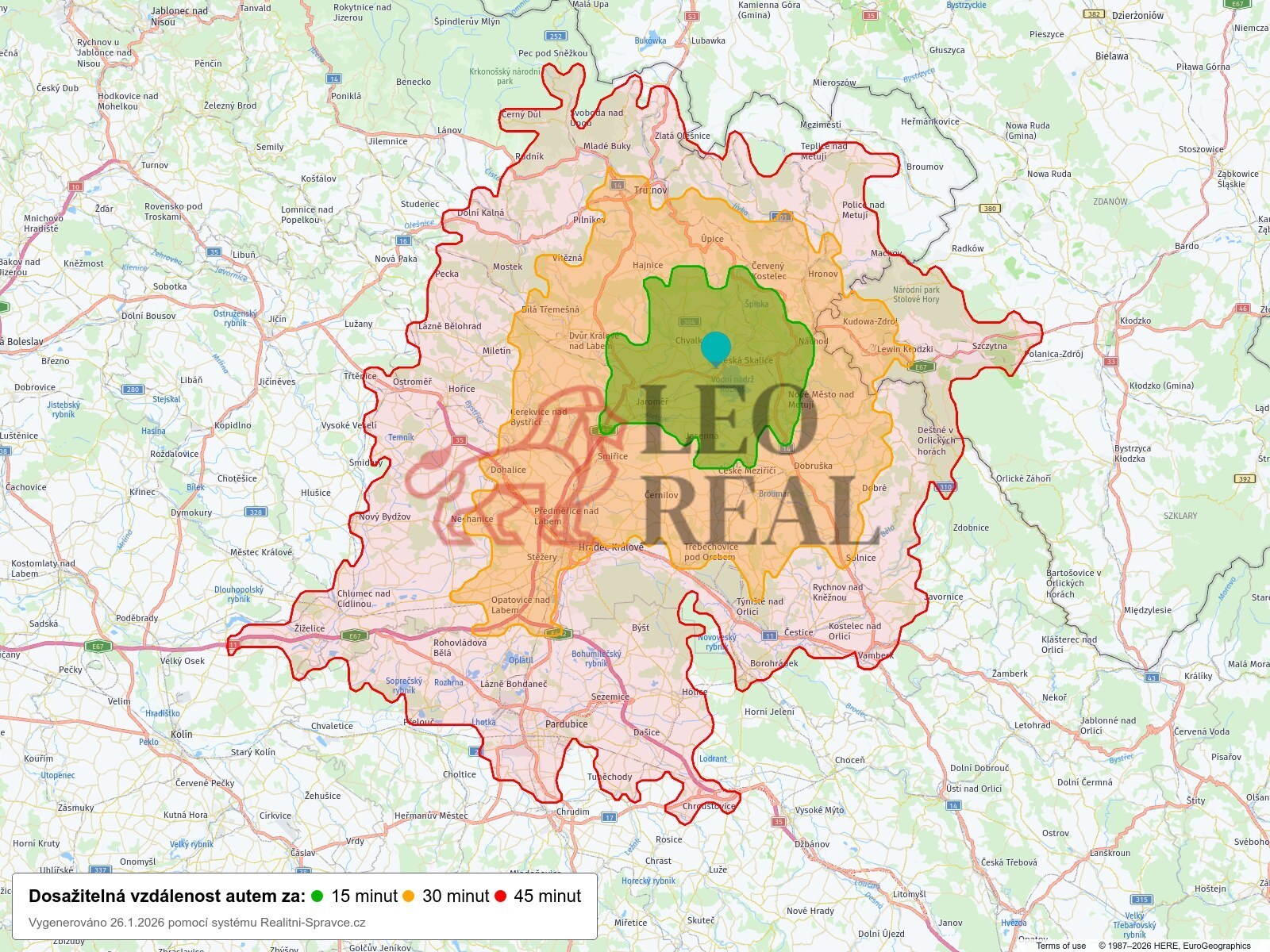 Dosažitelná vzdálenost: auto