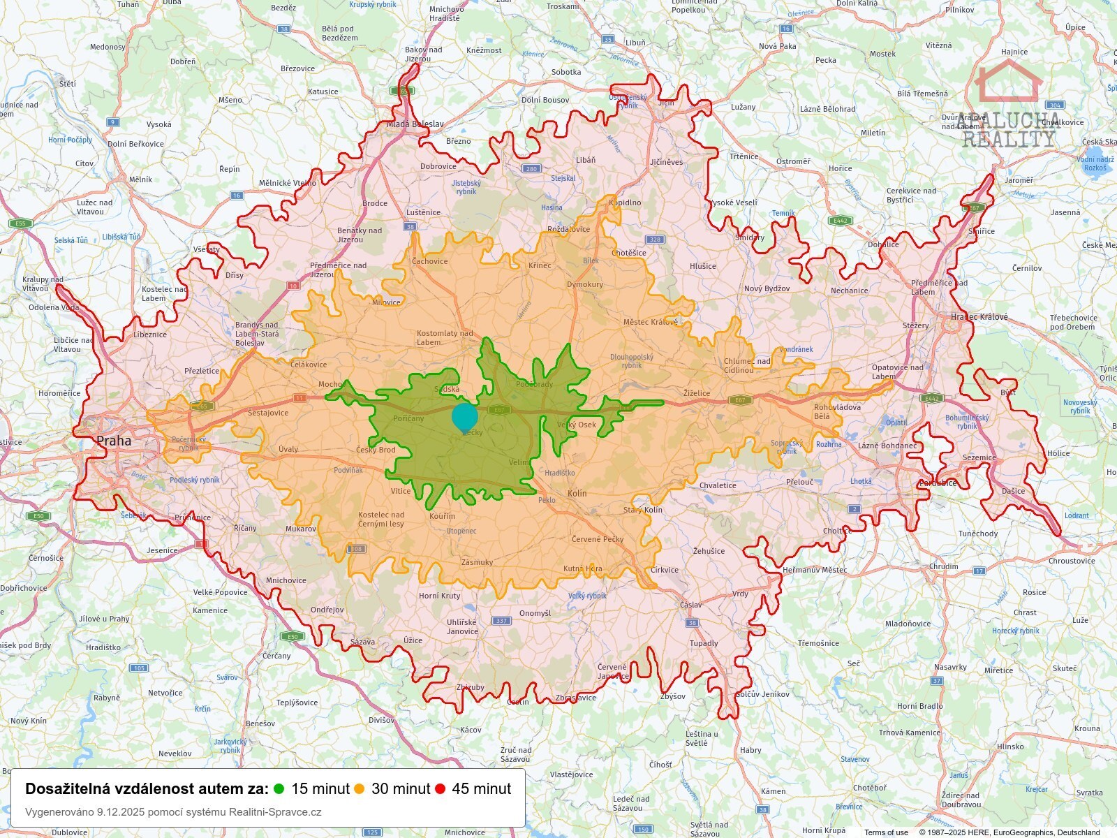 Dosažitelná vzdálenost: auto