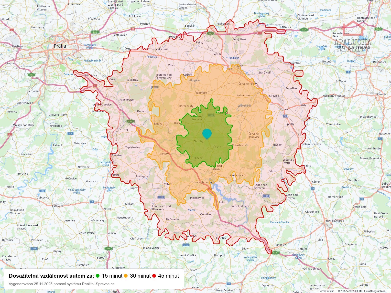 Dosažitelná vzdálenost: auto