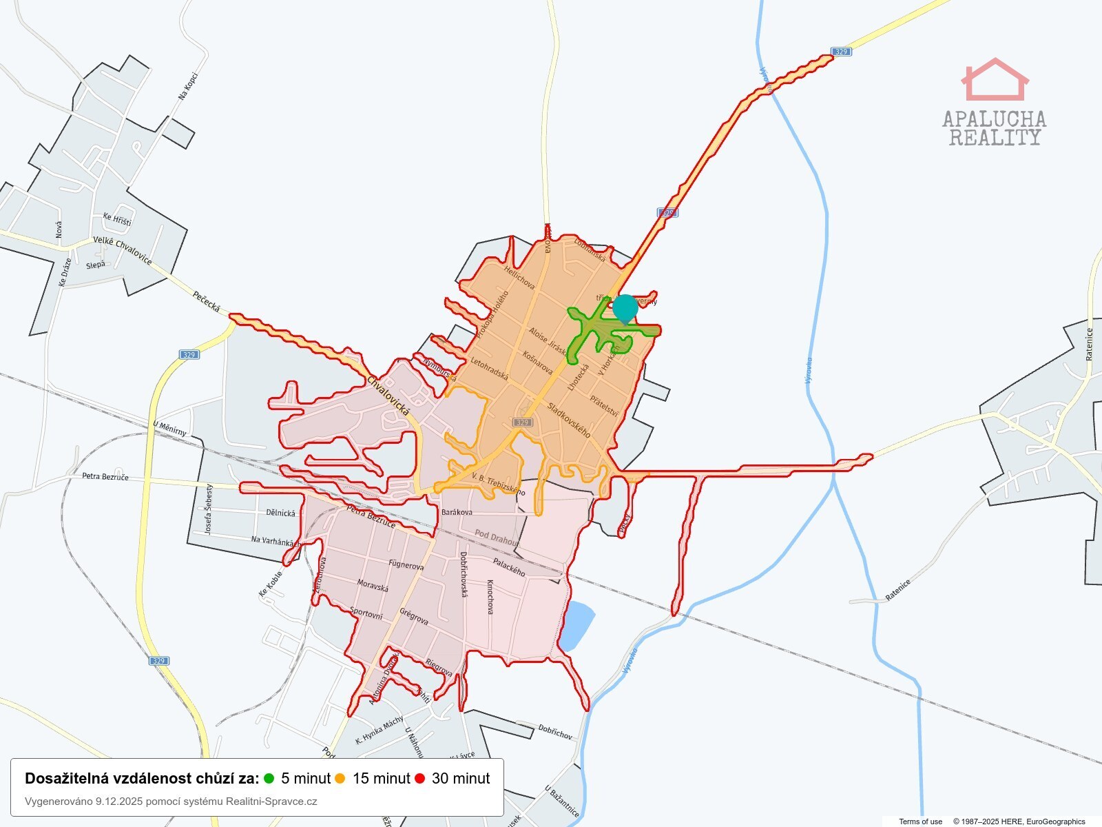 Dosažitelná vzdálenost: chůze