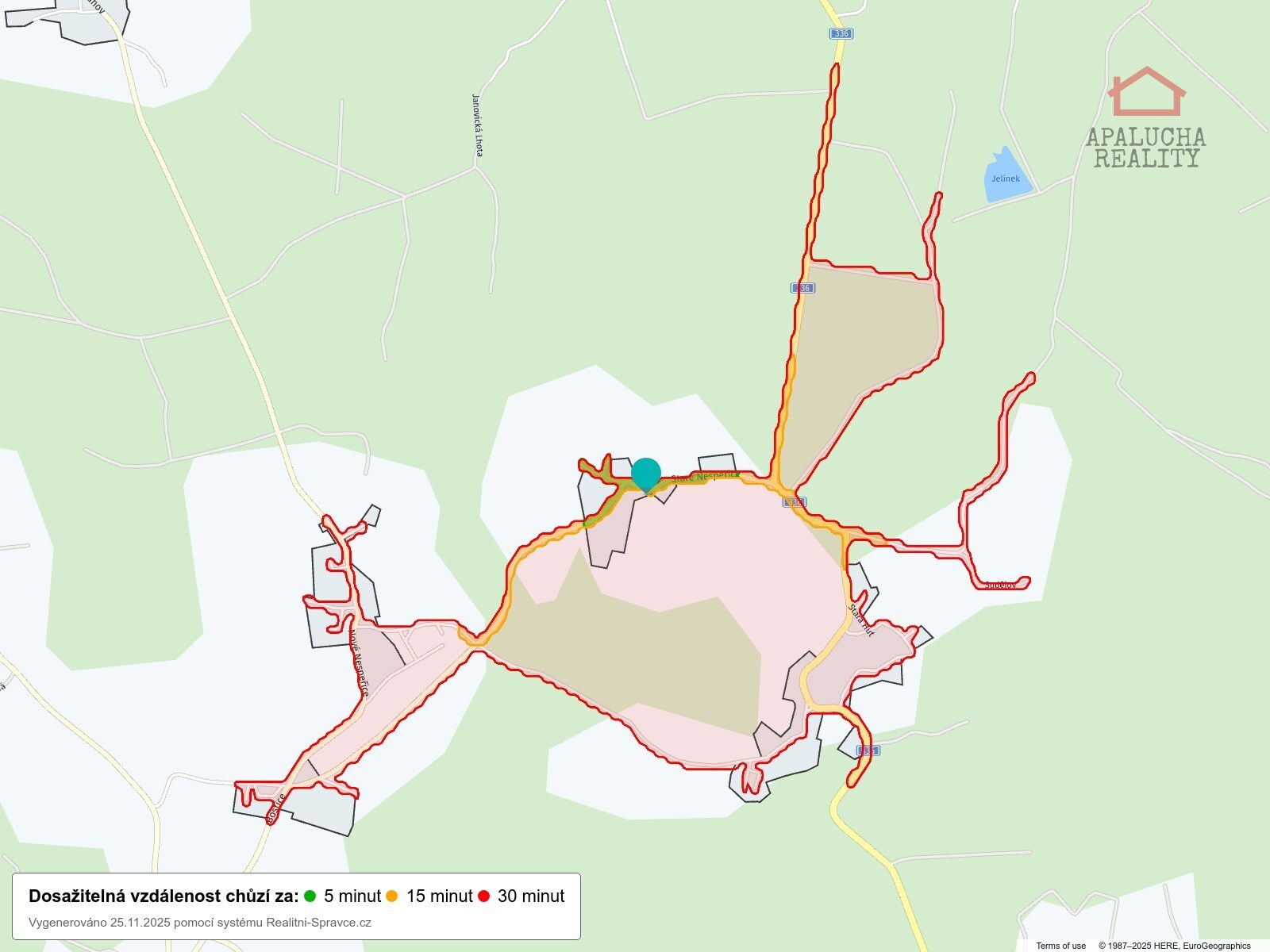 Dosažitelná vzdálenost: chůze