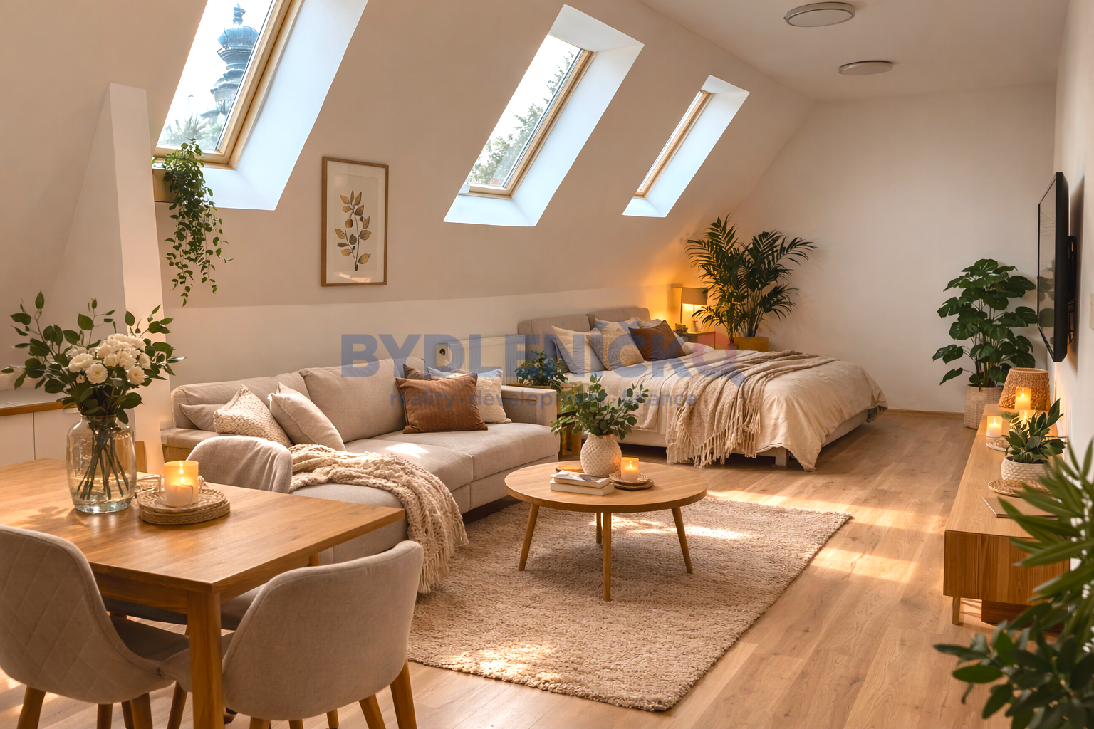 Pronájem bytu 1+kk po rekonstrukci, 40m2, nám. Přem. Ot. II. České Budějovice. - vizualizace zařízeného bytu