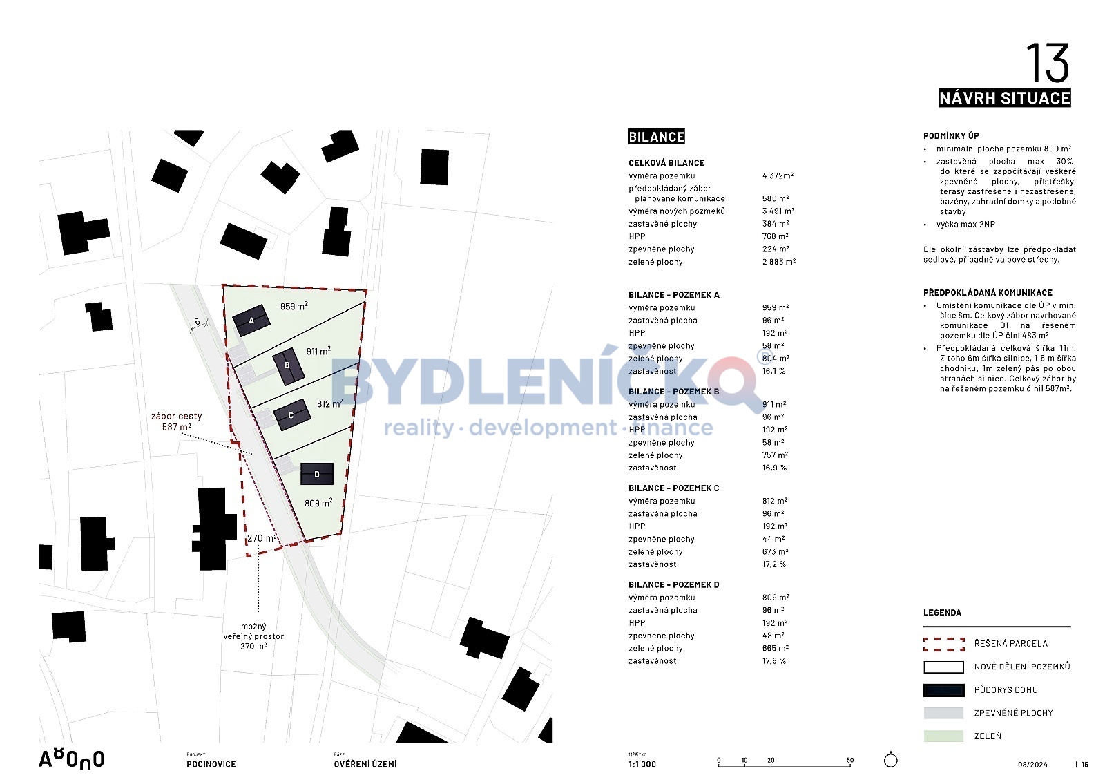 Prodej stavebního pozemku pro 4 RD, 4 372m2, Pocinovice, okr. Domažlice - Plzeňský kraj