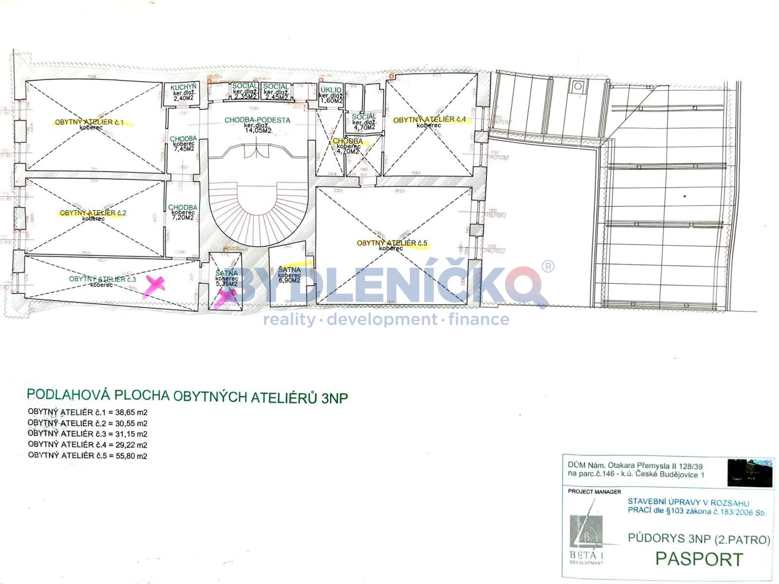 Pronájem komerčních prostor, 154 m2, nám. Přemysla