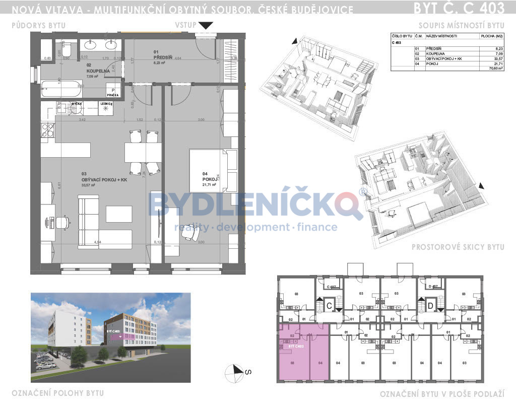 Prodej prostorného 2+kk v novostavbě, 71 m2, parko