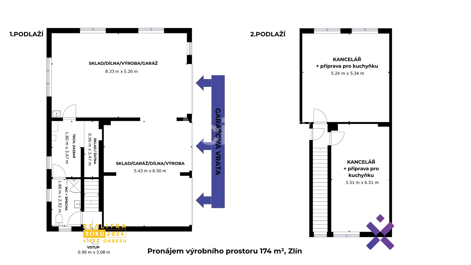 Prona?jem vy?robni?ho prostoru 174 m², Zli?n