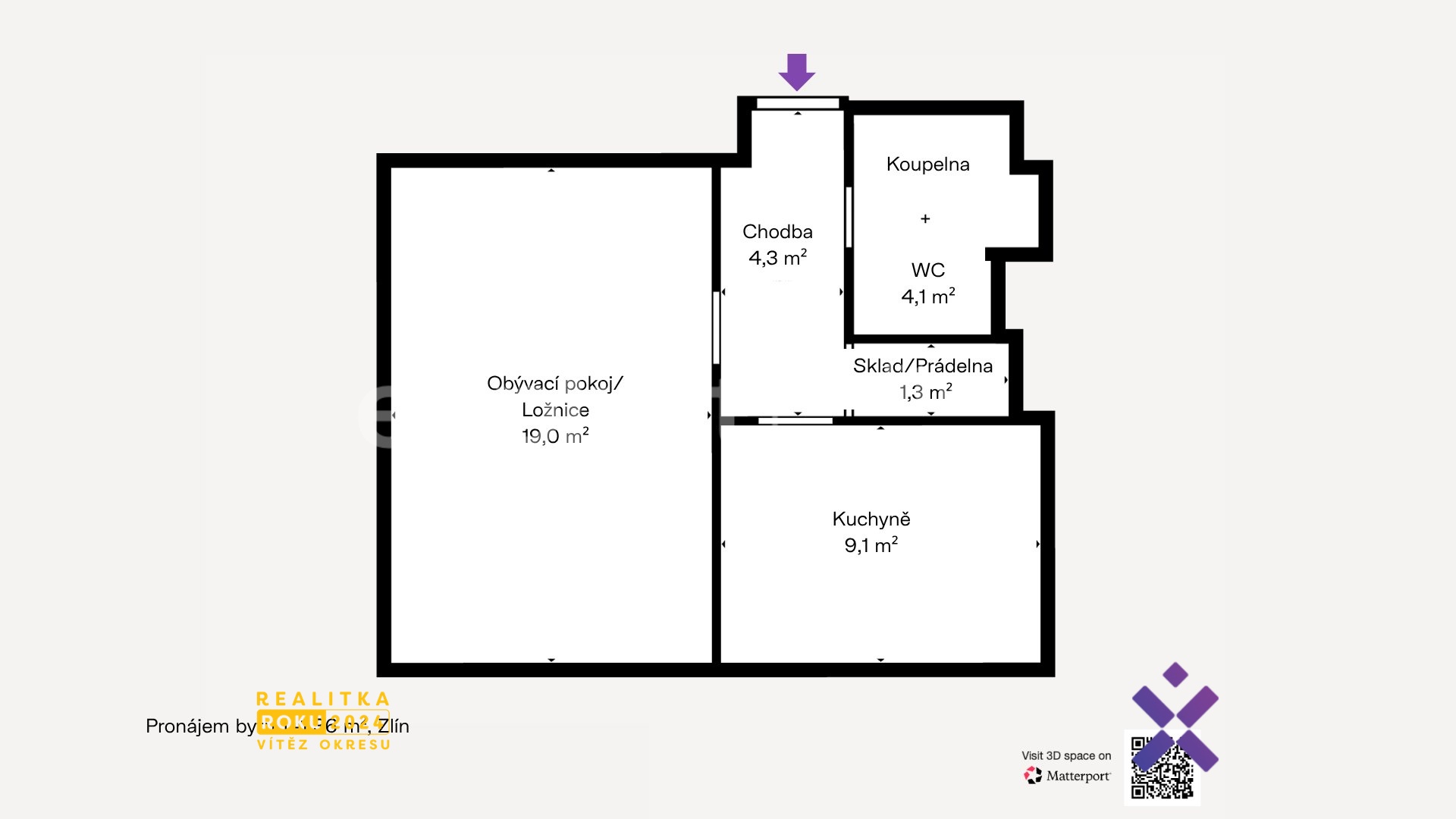 Prona?jem bytu 1+1 36 m², Zli?n