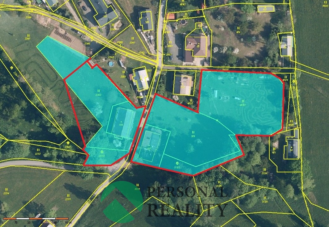 KM s vyznačením pozemků Benecko