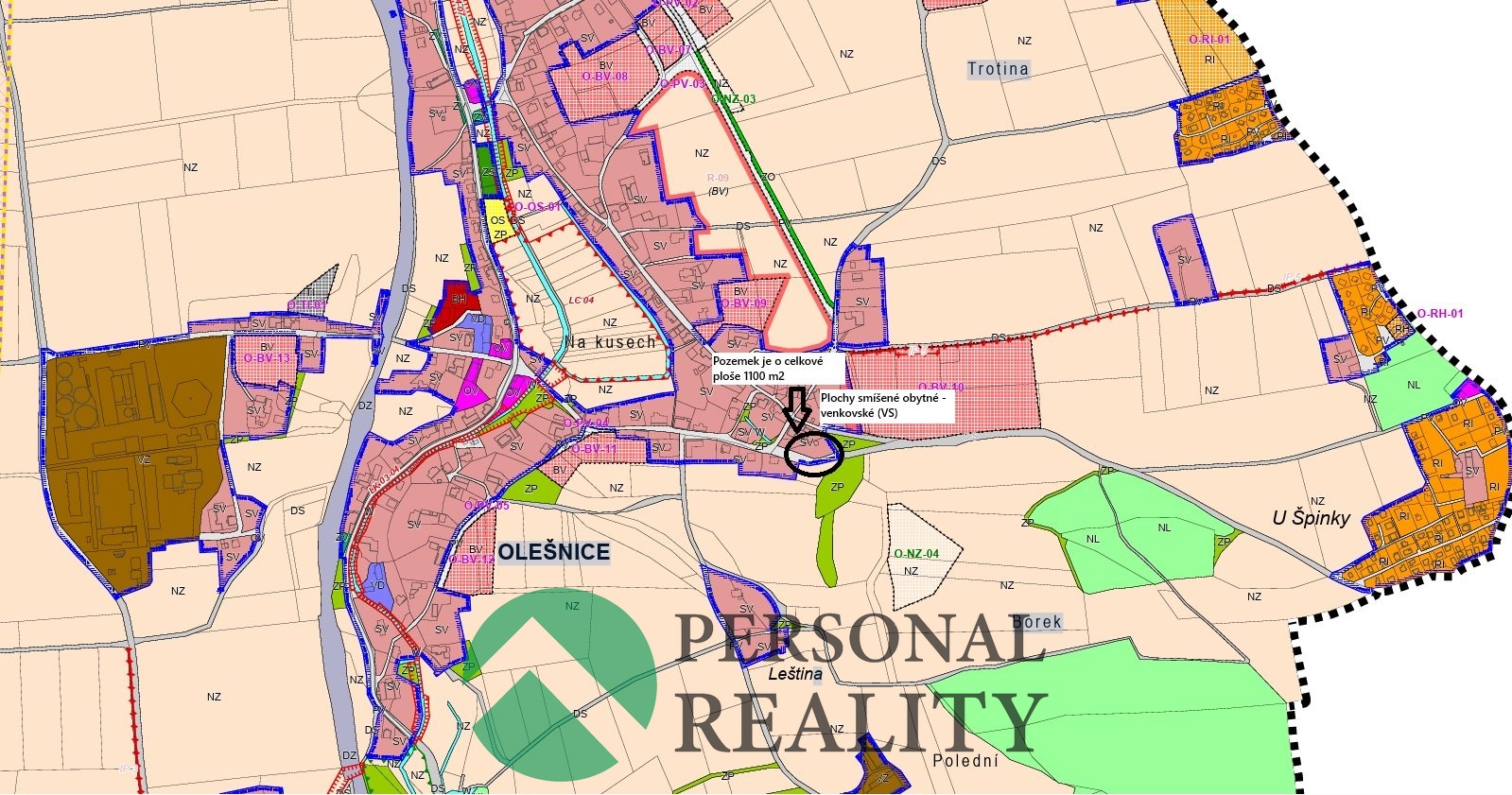 Pozemek Olešnice územní plán