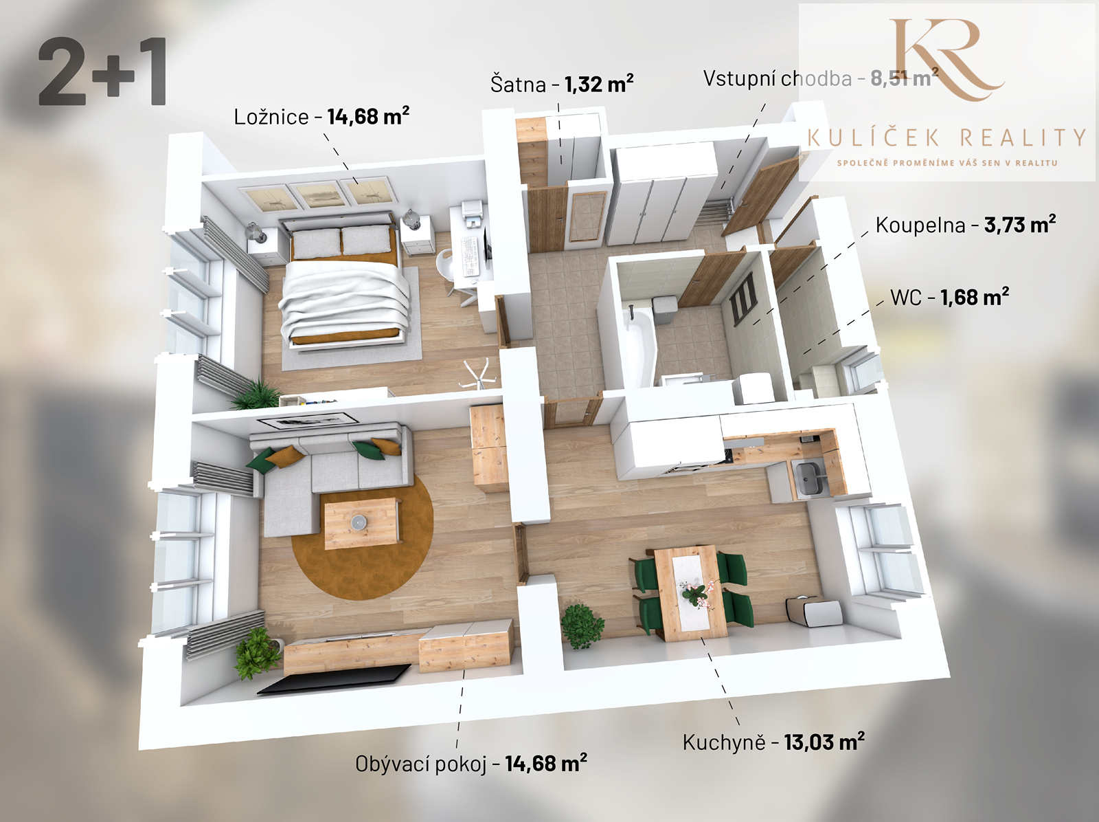 KULÍČEK Reality - Prodej bytu - Půdorys 3D