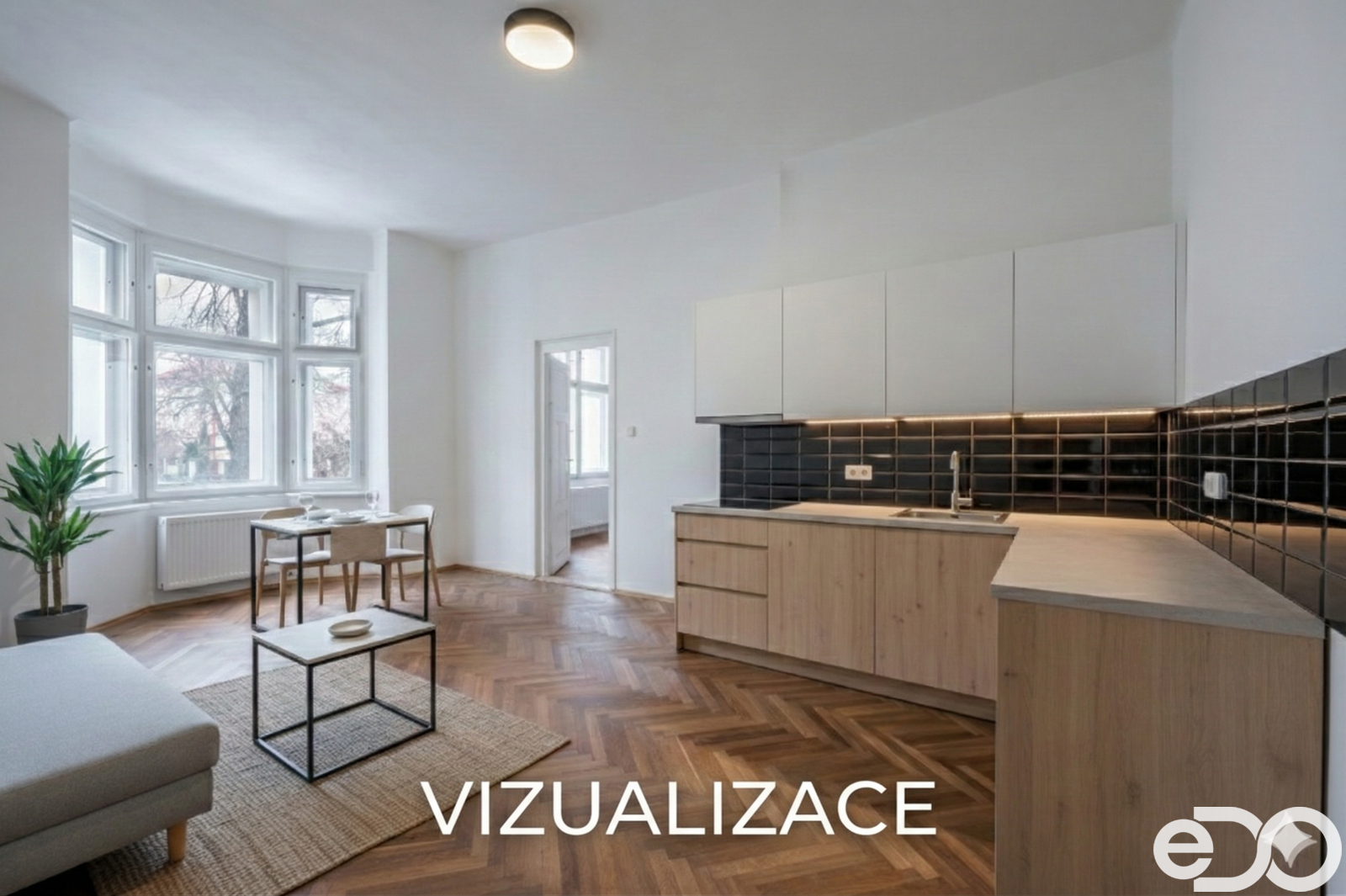 vizualizace kuchyně ve 2kk