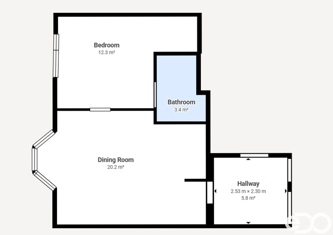 půdorys 2kk se společnou předsíní