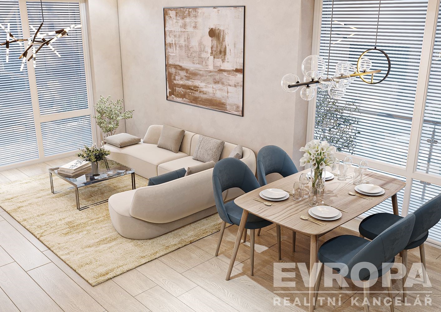 obývák-jídelna s dřevěná podlaha