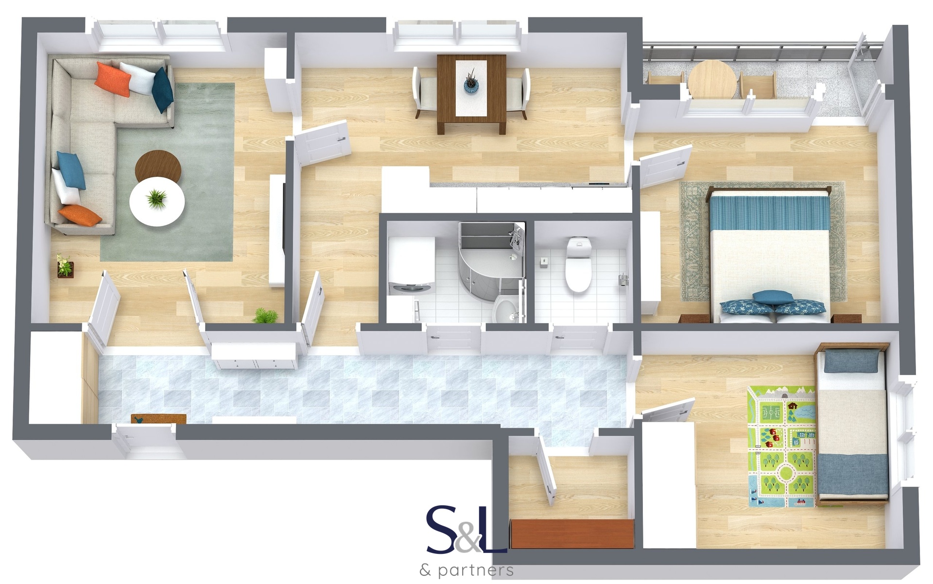 3+1 ervene?ho ki?e - 1. Floor - 3D Floor Plan