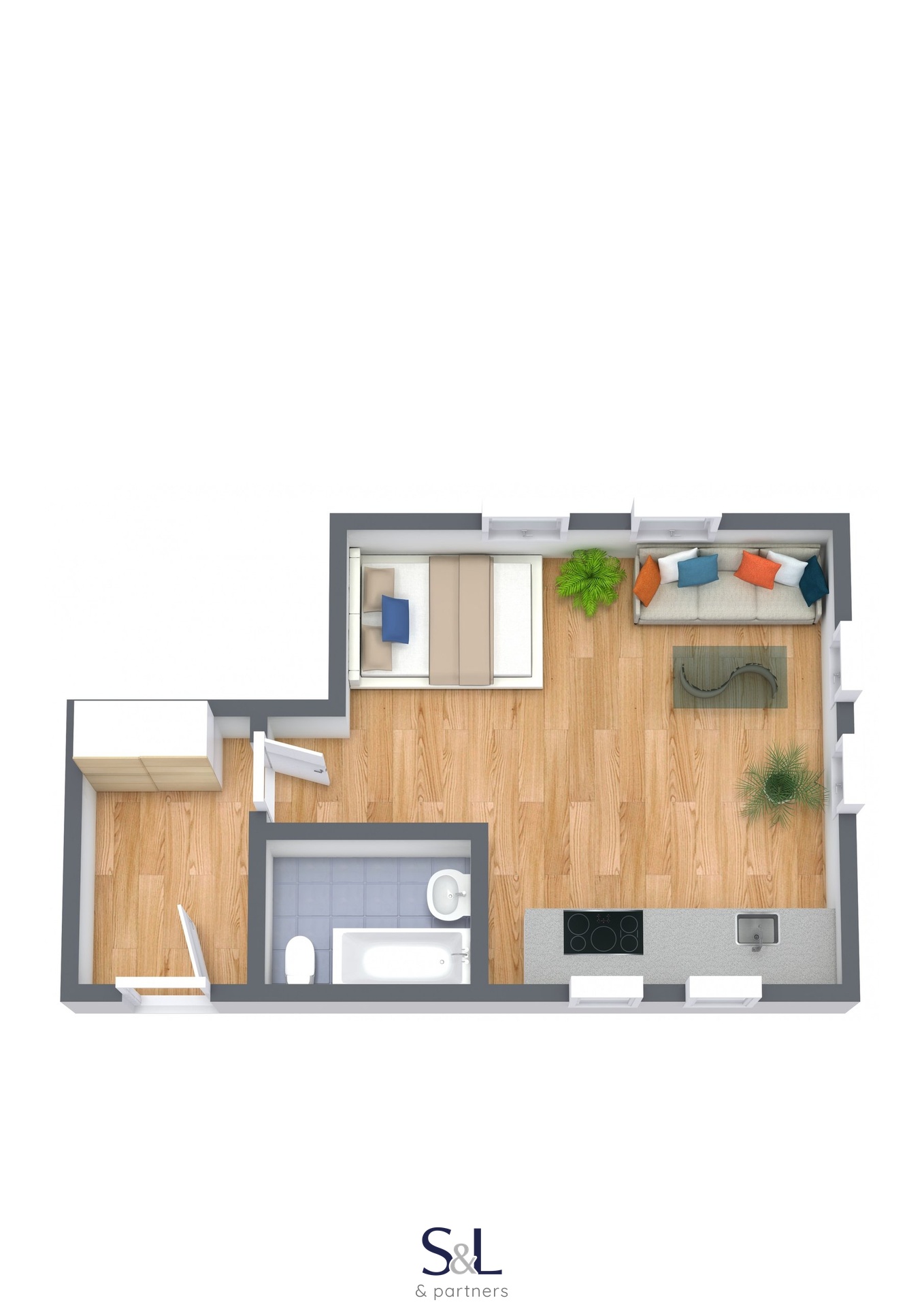 Floorplan letterhead - Klostermannova 1kk - 1. Floor - 3D Floor Plan