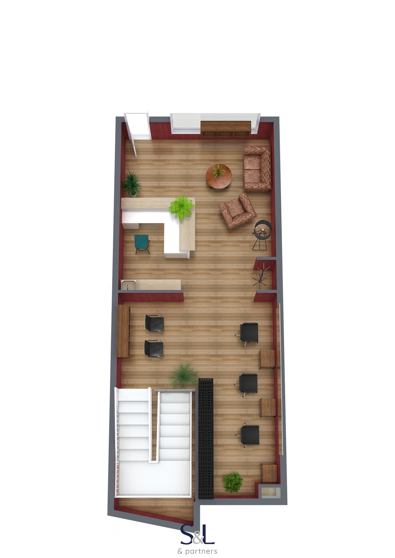 Floorplan letterhead - Barbershop - 1. Floor - 3D 