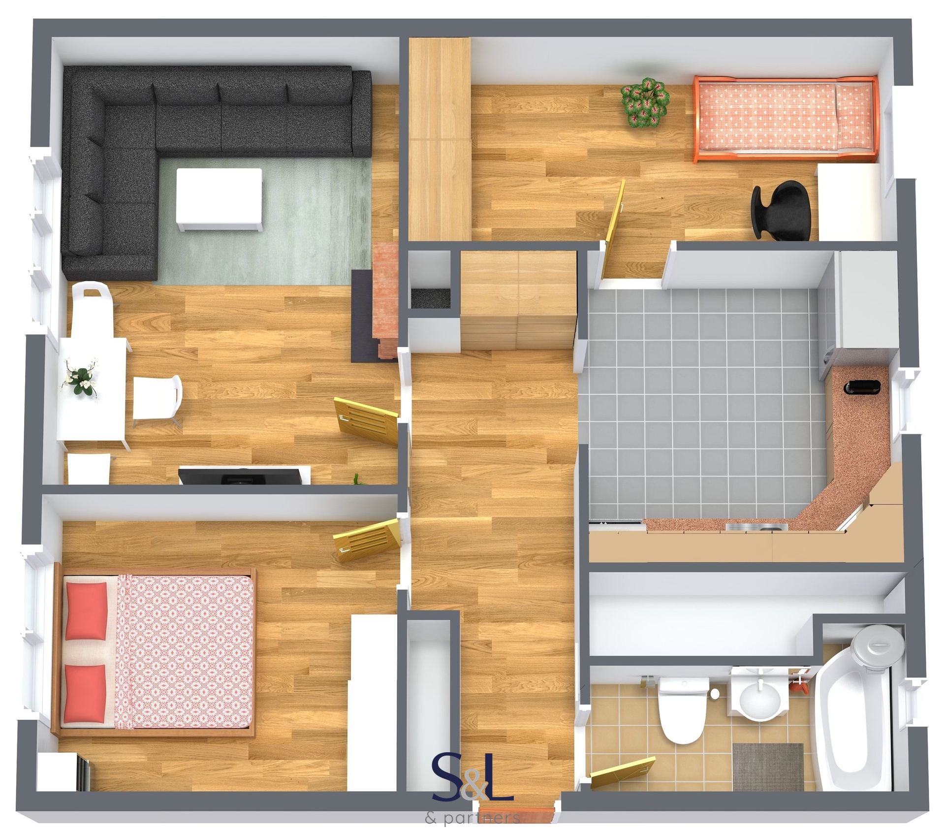 Strunice byt 3+1 - 1. Floor - 3D Floor Plan