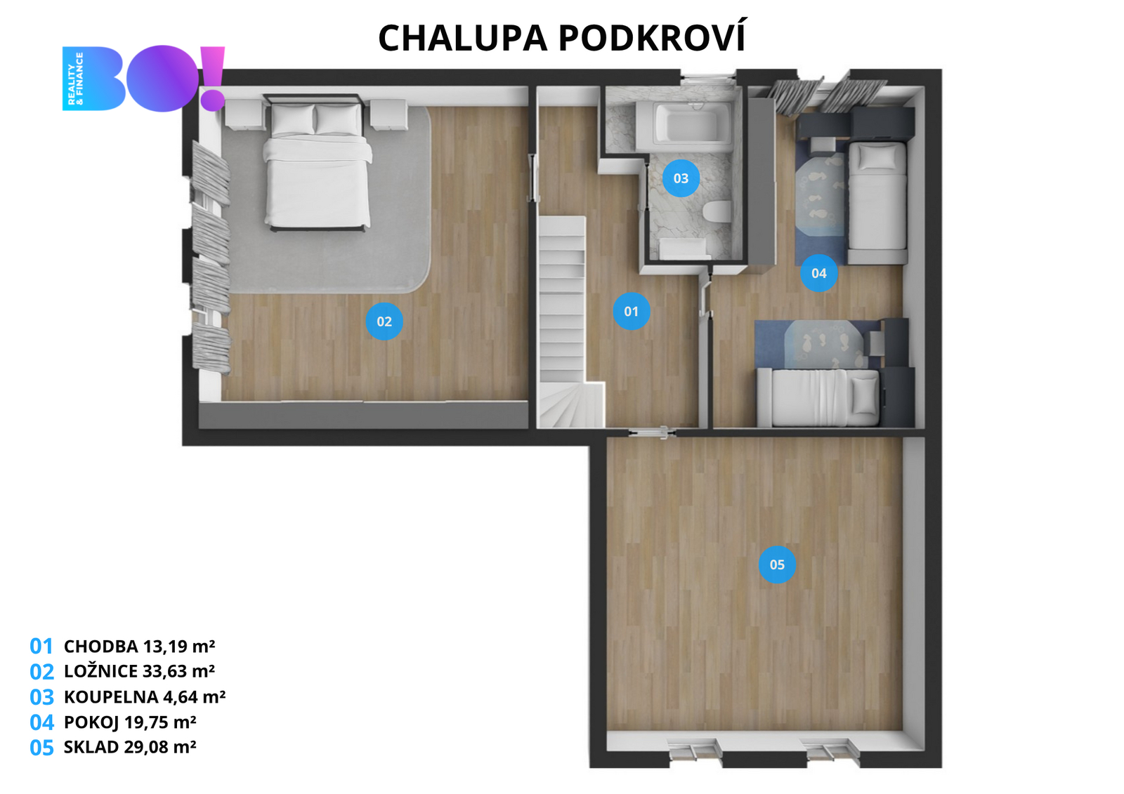 3D půdorys podkroví