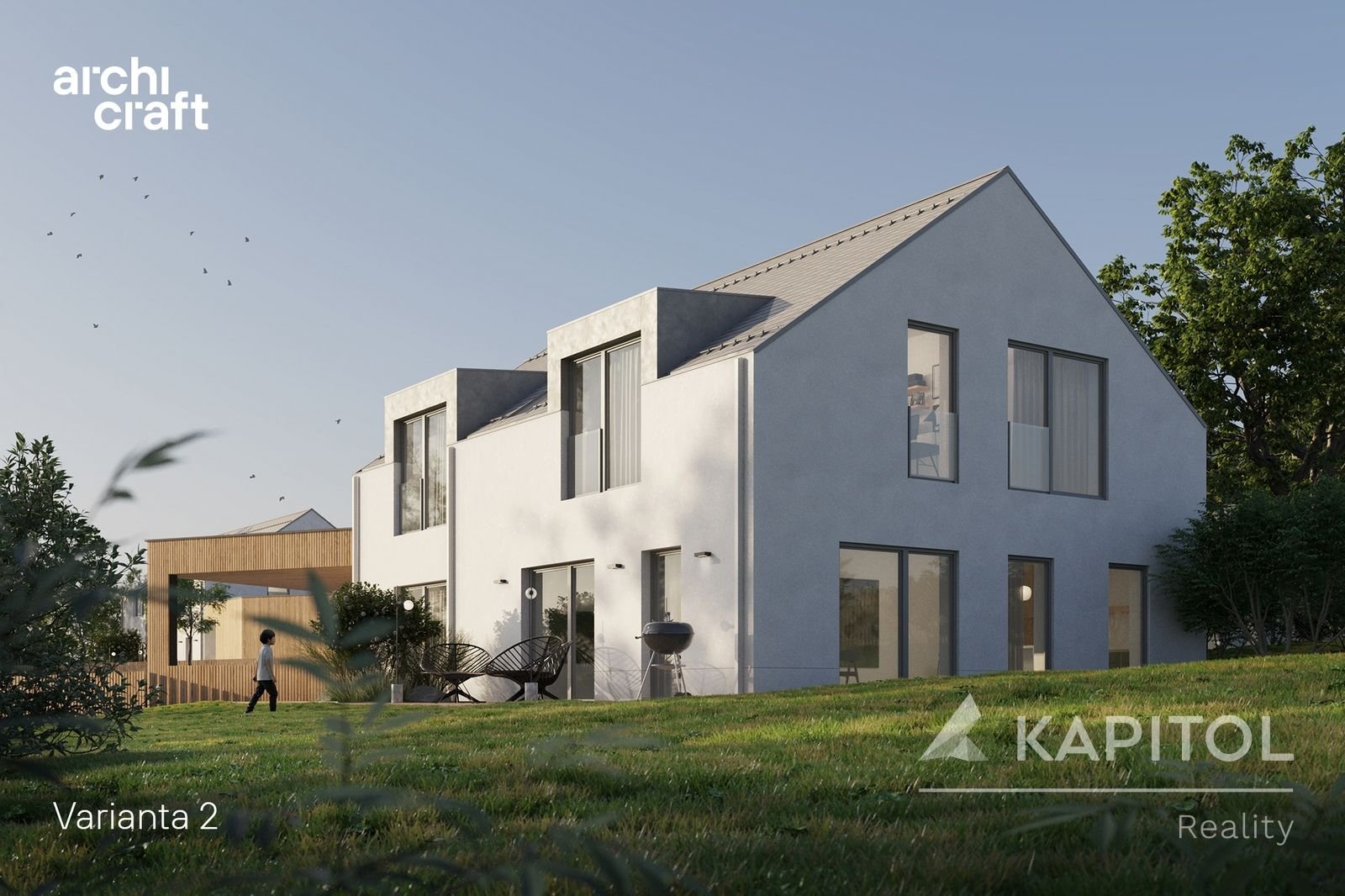 Krhanice - Rodinný dům, pohled ze zahrady Varianta