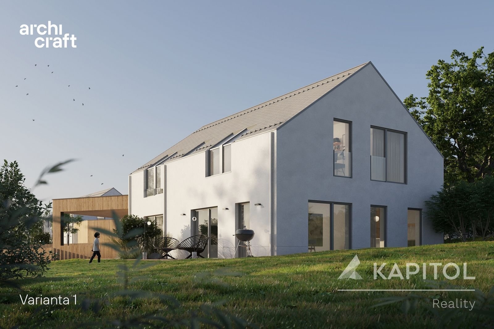 Krhanice - Rodinný dům, pohled ze zahrady Varianta 1, vizualizace