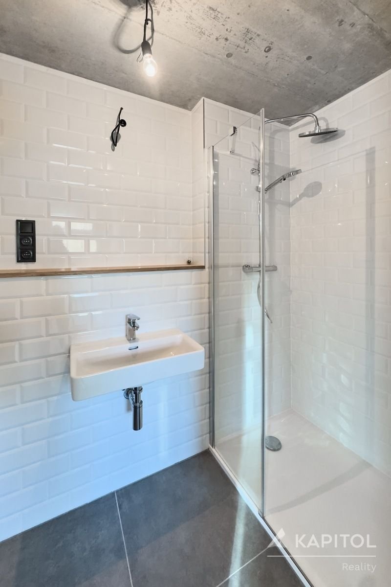 Koupelna se sprchovým koutem ve spodním patře bytu