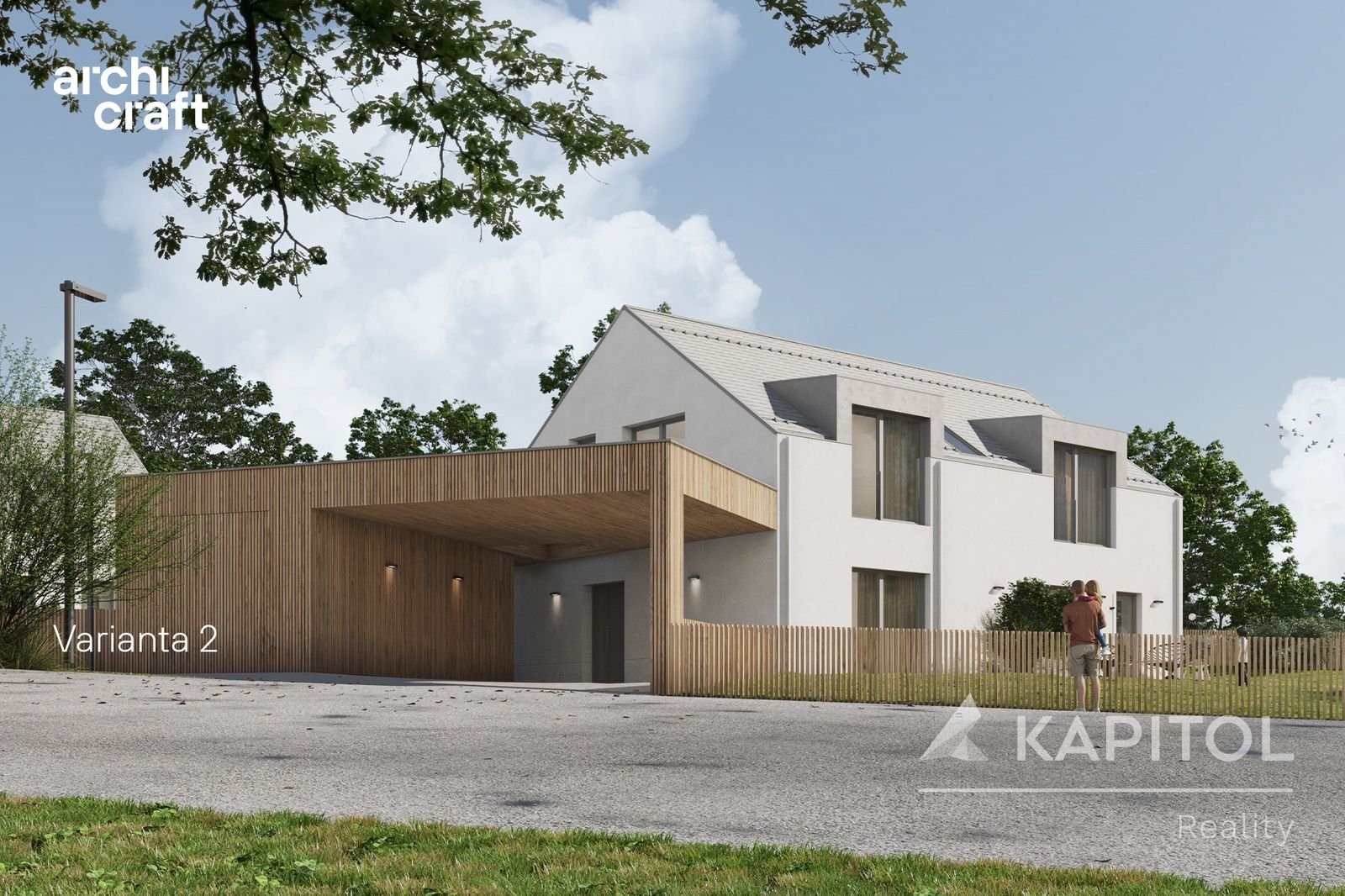 Krhanice - Rodinný dům, pohled z ulice Varianta 2,