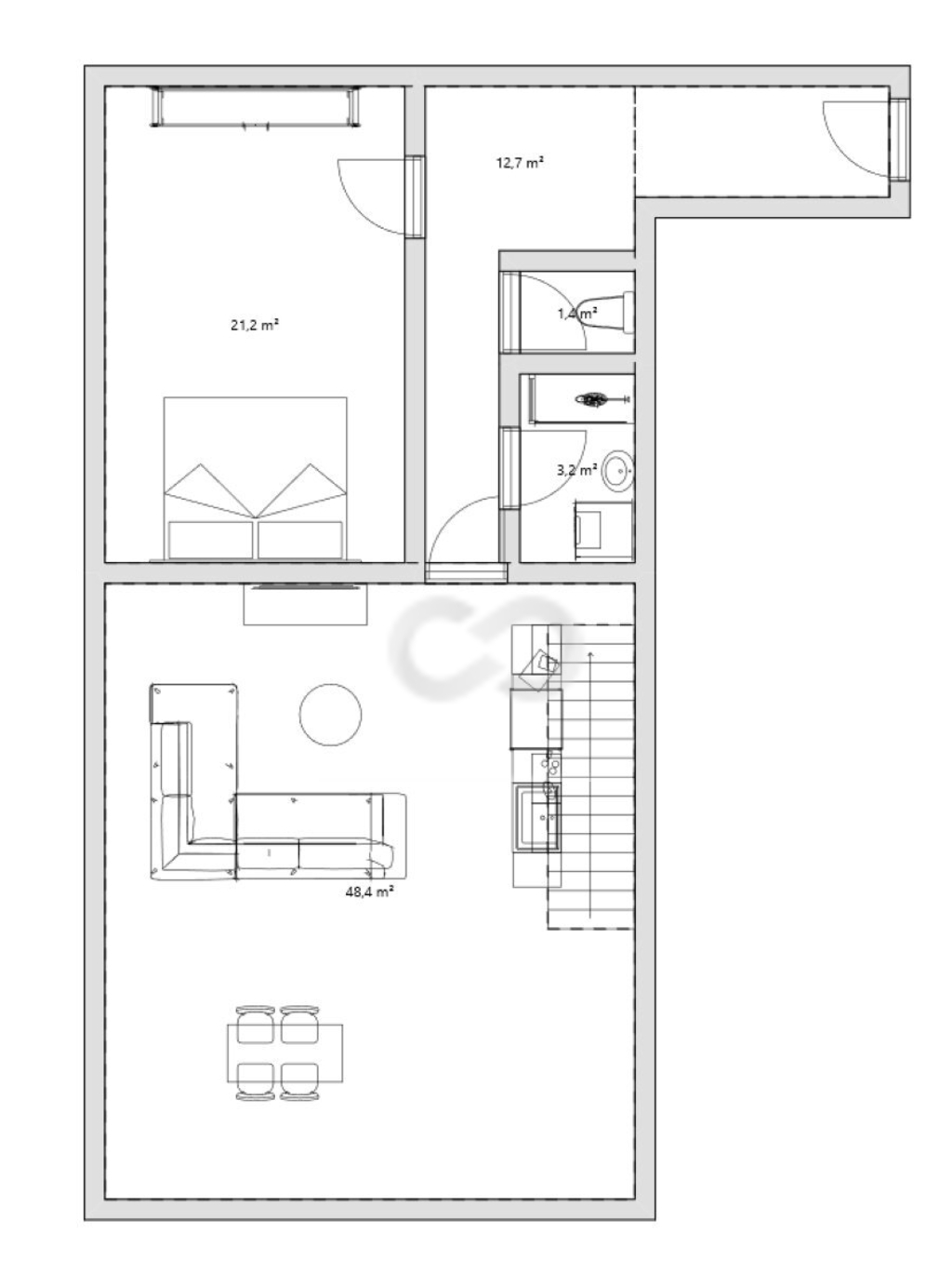 Půdorys 2D - 1.NP Mezonet.jpg